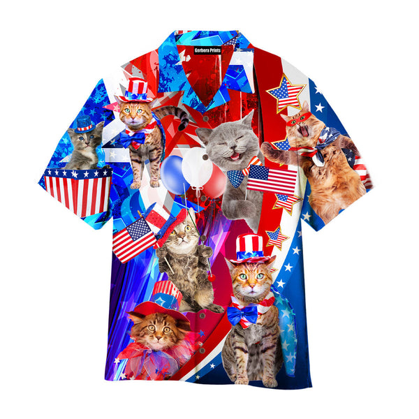 Independence Day 4th of July Cat Happy American Flag Aloha Hawaiian Shirts For Men & For Women WT2296