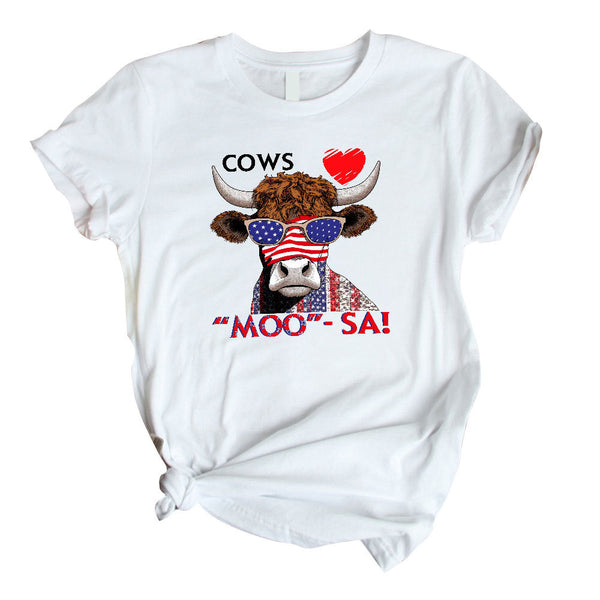 Independence Day 4th of July Cow Moo Sa Flag Glasses Unisex T Shirt For Men & Women Size S - 5XL H7503