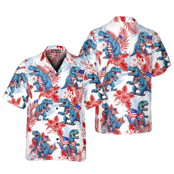 Independence Day 4th of July Dinosaur American Flag American Flag Aloha Hawaiian Shirts For Men & For Women WT2298
