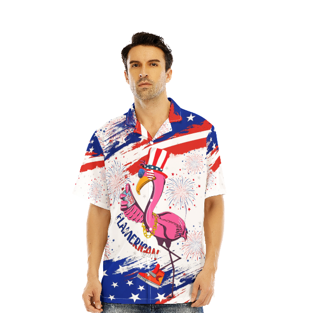 Independence Day 4th of July Flamingo Flamerican American Flag American Flag Aloha Hawaiian Shirts For Men And For Women WT2294