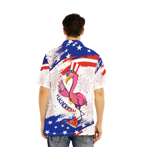 Independence Day 4th of July Flamingo Flamerican American Flag American Flag Aloha Hawaiian Shirts For Men And For Women WT2294