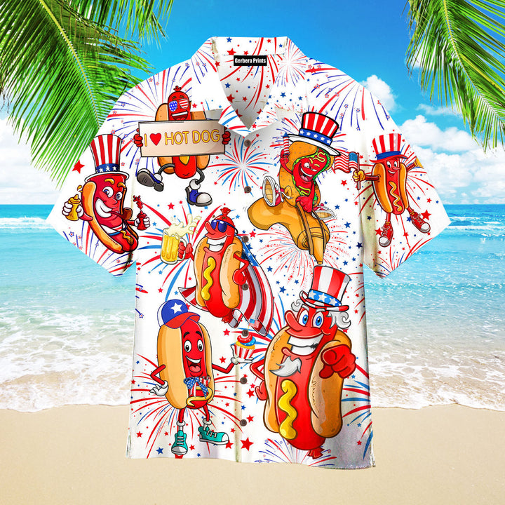 Independence Day 4th of July Funny Hot Dog American Flag American Flag Aloha Hawaiian Shirts For Men & For Women WT2299