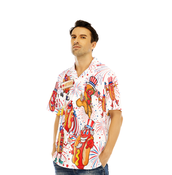 Independence Day 4th of July Funny Hot Dog American Flag American Flag Aloha Hawaiian Shirts For Men And For Women WT2299