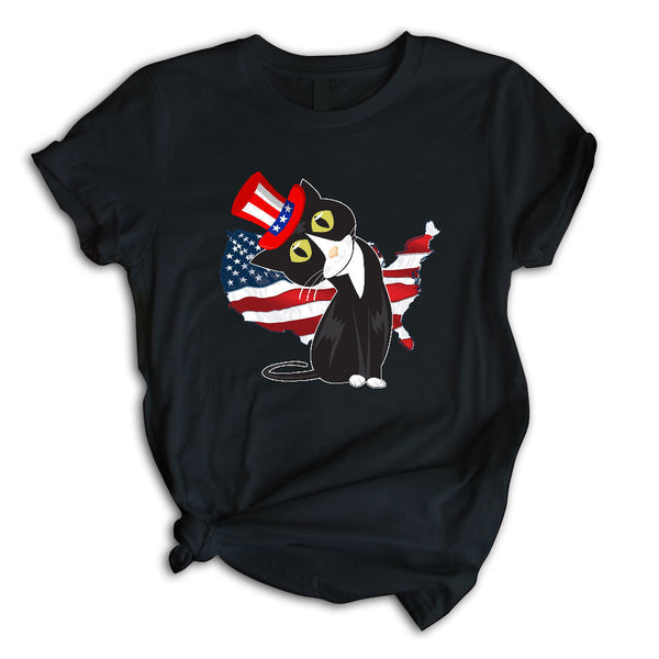 Independence Day 4th of July Tuxedo Cat American Flag Unisex T Shirt For Men & Women Size S - 5XL H7502