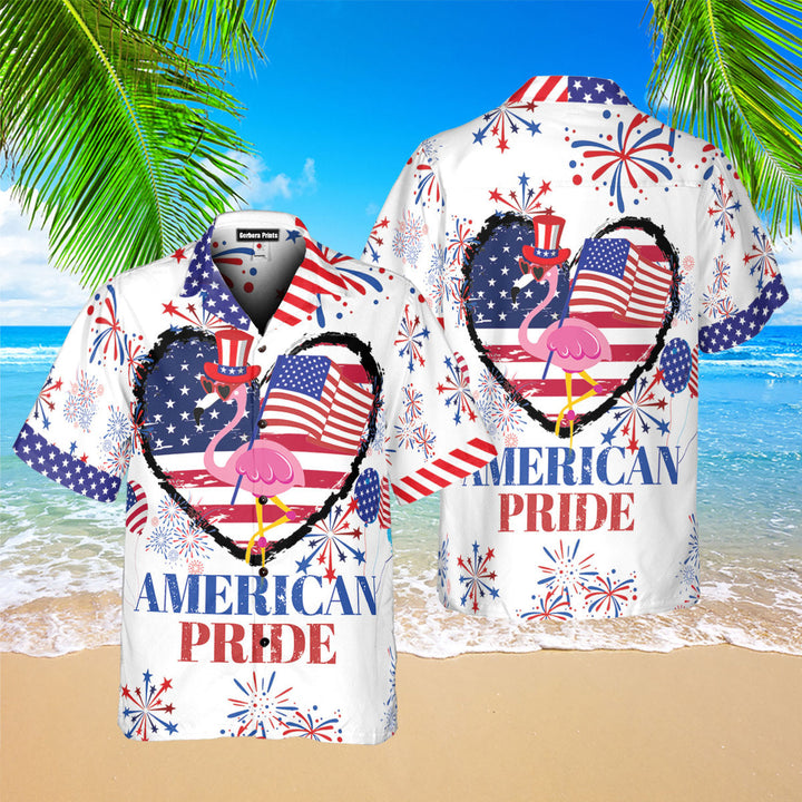Independence Day American Pride Flamingo USA Flag Heart And Top Hat Aloha Hawaiian Shirts For Men & For Women WT9836