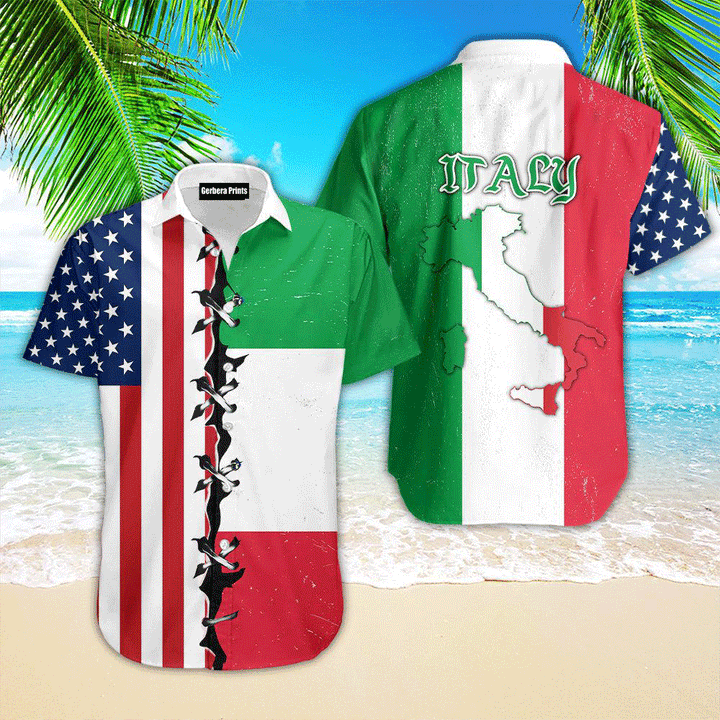 Italy Flag Green And White Aloha Hawaiian Shirts For Men And For Women WT7144 Gerbera Prints