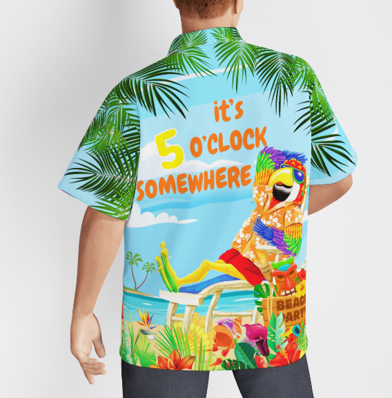 Jimmy Buffett's Margaritaville It's 5 O'clock Somewhere Parrot Aloha Hawaiian Shirts For Men & For Women | WT9614-Colorful-Gerbera Prints.
