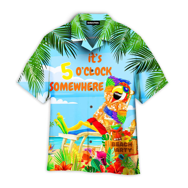 Jimmy Buffett's Margaritaville It's 5 O'clock Somewhere Parrot Aloha Hawaiian Shirts For Men & For Women | WT9614-Colorful-Gerbera Prints.