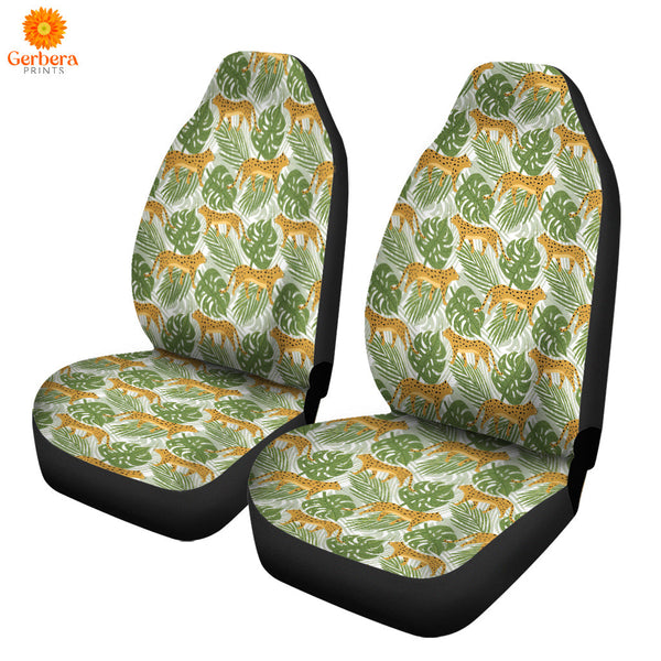 Jaguar And Tropical Leaves Seamless Pattern Car Seat Cover Car Interior Accessories CSC5529