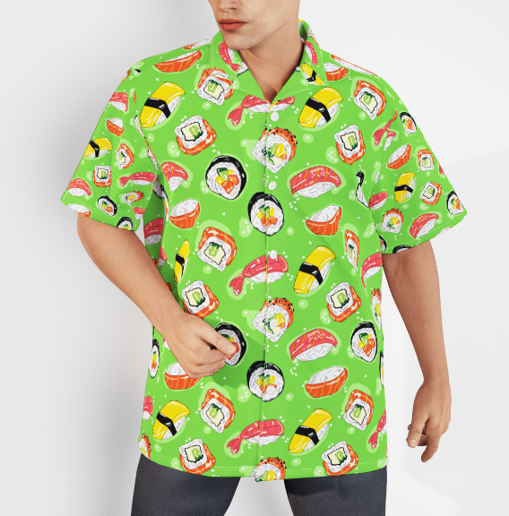 Japanese Food Sushi And Rolls Green Aloha Hawaiian Shirts For Men For Women WT6490