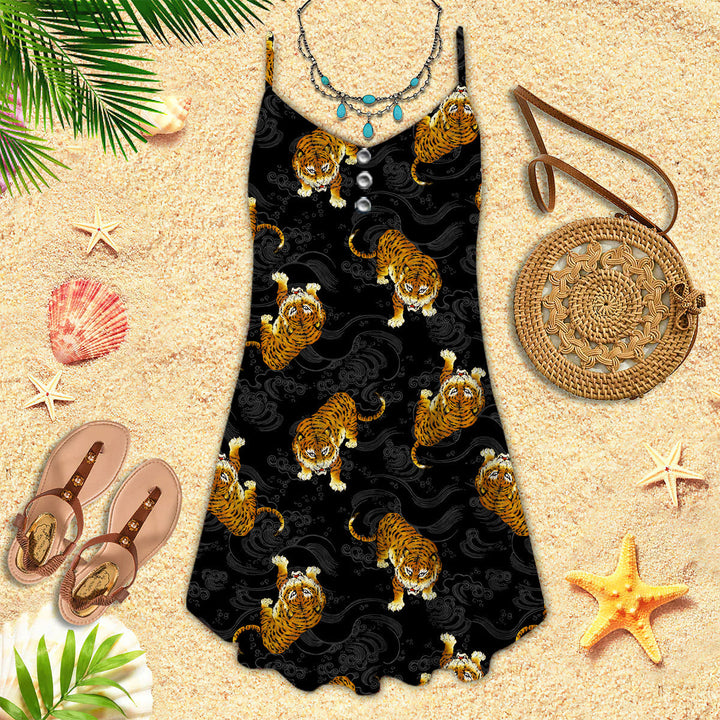 Japanese Tiger Spaghetti Strap Summer Dress | SD1387