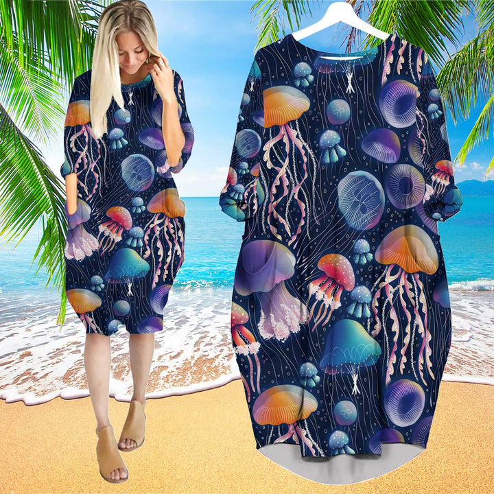 Jellyfish Disco Party Awesome Sea Long Sleeve Midi Dress | MD1722