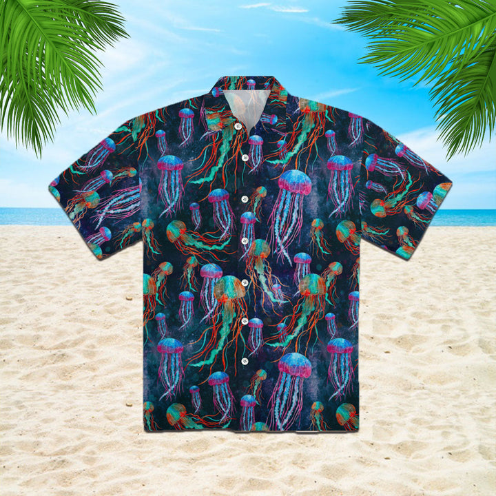 Jellyfish Neon Undersea Hawaiian Shirt | For Men & Women | Adult | WT1712-Hawaii Shirt-Gerbera Prints.