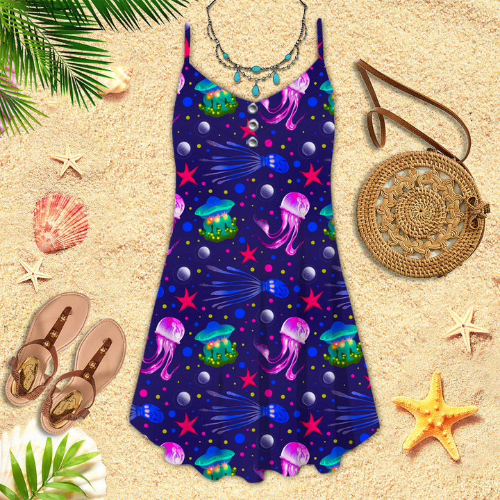 Jellyfish Sealife Colorful Spaghetti Strap Summer Dress | SD1730