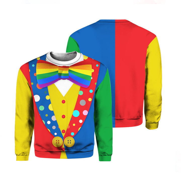 Jester Clown Costume Halloween Colorful Crewneck Sweatshirt For Men & Women FHT1037