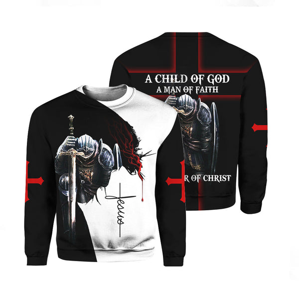 Jesus A Child Of God A Man Of Faith A Warrior Of Christ Crewneck Sweatshirt All Over Print For Men And Women K1313N