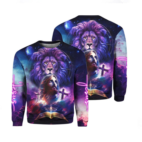Jesus Christ Son Of God Lion Lightning Crewneck Sweatshirt All Over Print For Men & Women HP5698 Gerbera Print