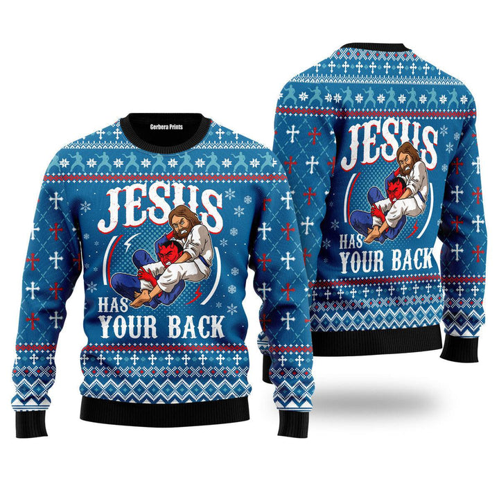 Jesus Has Your Back Ugly Christmas Sweater | For Men & Women | UH1258-Colorful-Gerbera Prints.