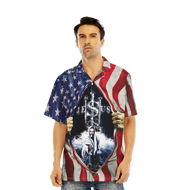 Jesus In My Heart American Flag White Aloha Hawaiian Shirts For Men And Women WT1556-Gerbera Prints.