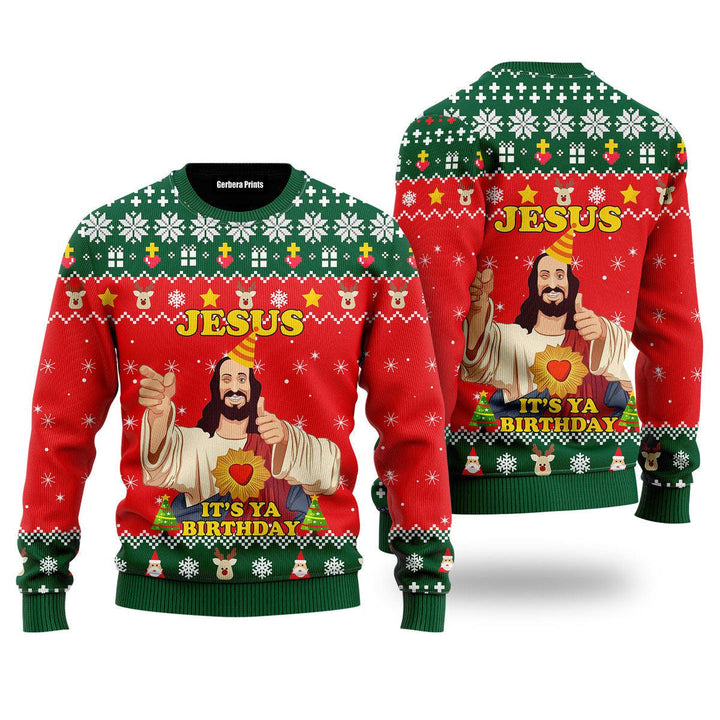 Jesus It's Ya Birthday Ugly Christmas Sweater | For Men & Women | UH1707-Colorful-Gerbera Prints.