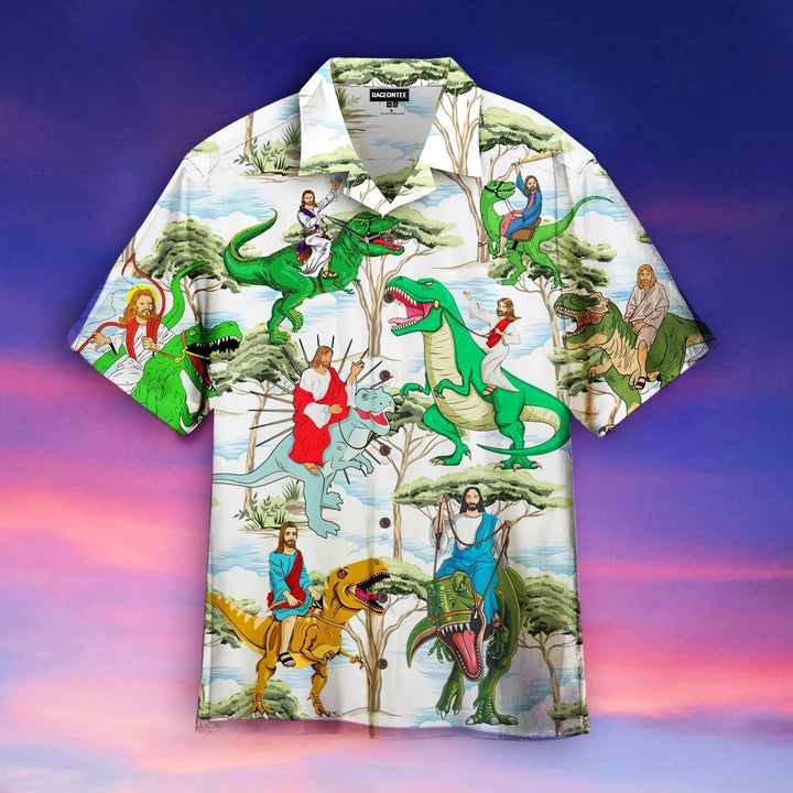 Jesus Ride A Dinosaur Aloha Hawaiian Shirts For Men and Women | WT1313