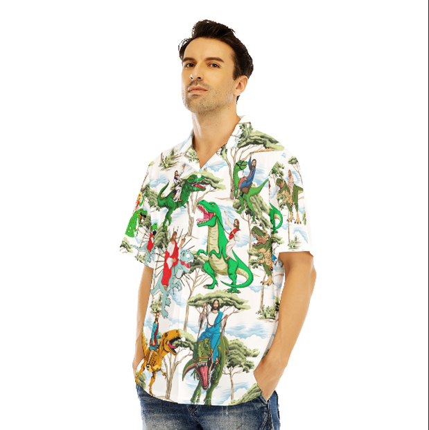 Jesus Ride A Dinosaur Aloha Hawaiian Shirts For Men and Women WT1313