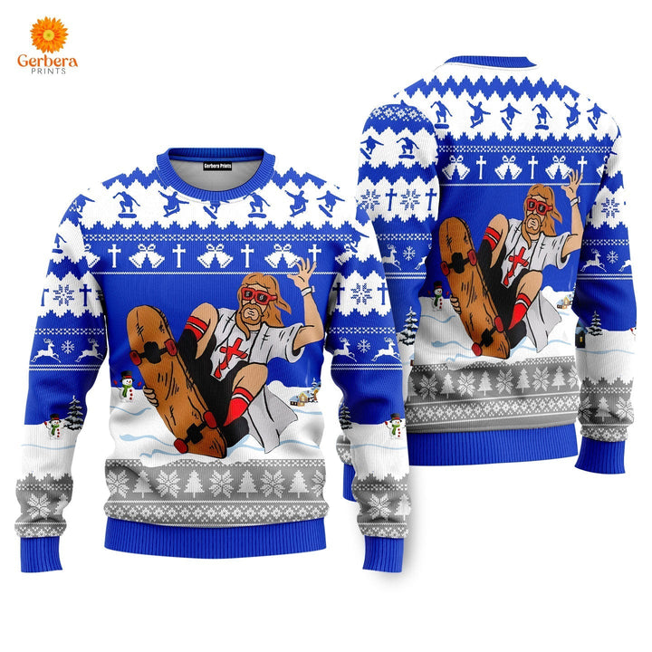 Jesus Skateboarding Christmas Ugly Christmas Sweater | For Men & Women | US3412 - Gerbera Prints.