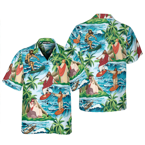 Jesus Surfing Tropical Aloha Hawaiian Shirts For Men & For Women WT9829
