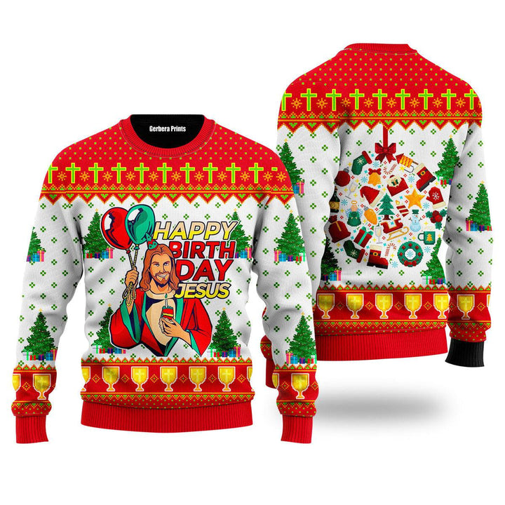 Jesus's Birthday Boy Ugly Christmas Sweater | For Men & Women | UH1424-Colorful-Gerbera Prints.