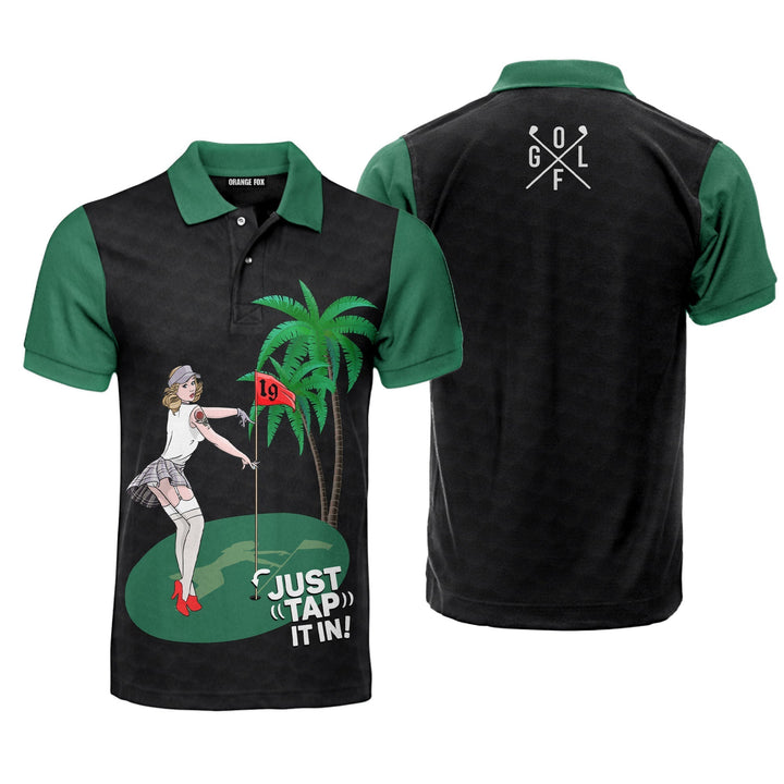 Just Tap It In Funny Black And Green Golf Polo Shirt For Men