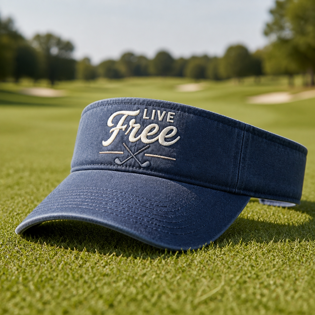 Live Free Crossed Golf Clubs Embroidered Visor - Lifestyle, Navy