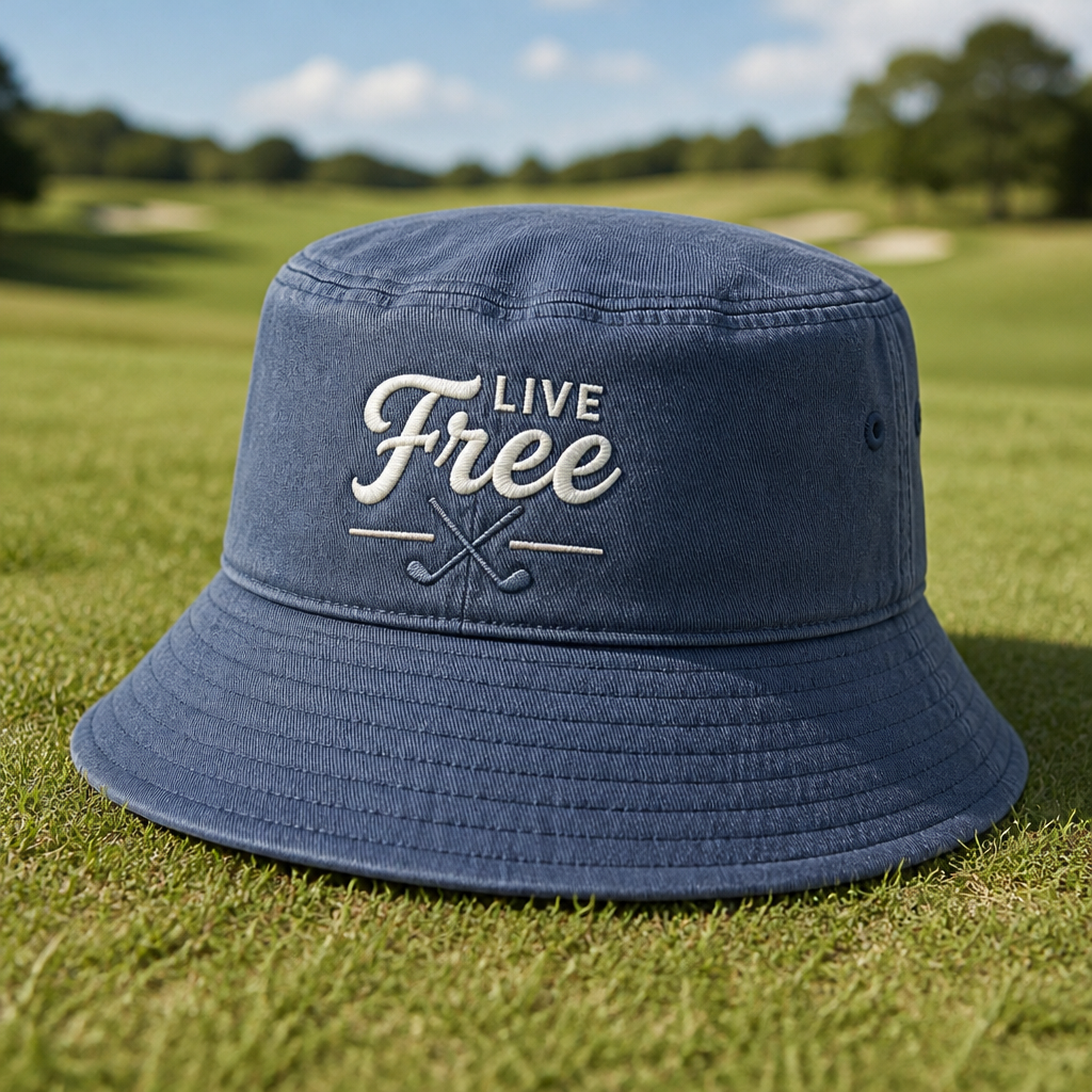 Live Free Crossed Golf Clubs Embroidered Bucket Hat - Lifestyle, Navy