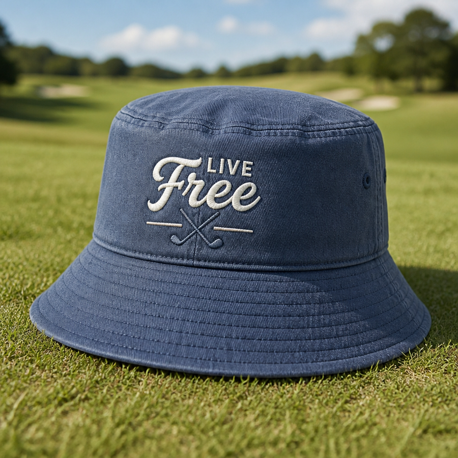 Live Free Crossed Golf Clubs Embroidered Bucket Hat