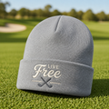 Live Free Crossed Golf Clubs Embroidered Beanie - Lifestyle, Sport Grey