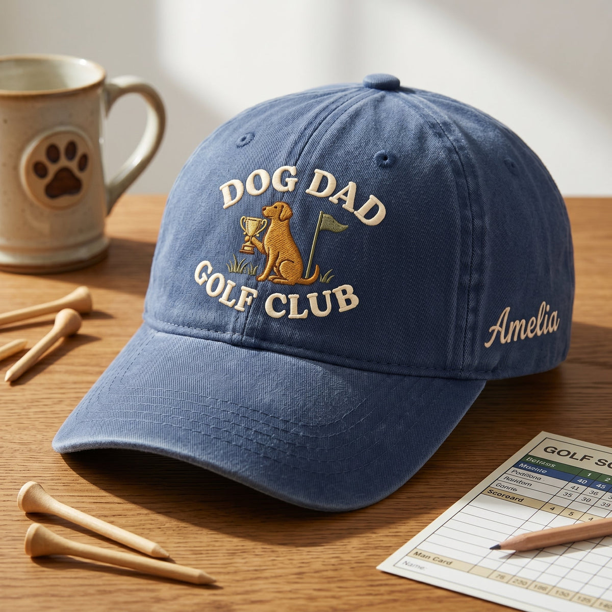 Dog dad golf trophy custom name embroidered hat