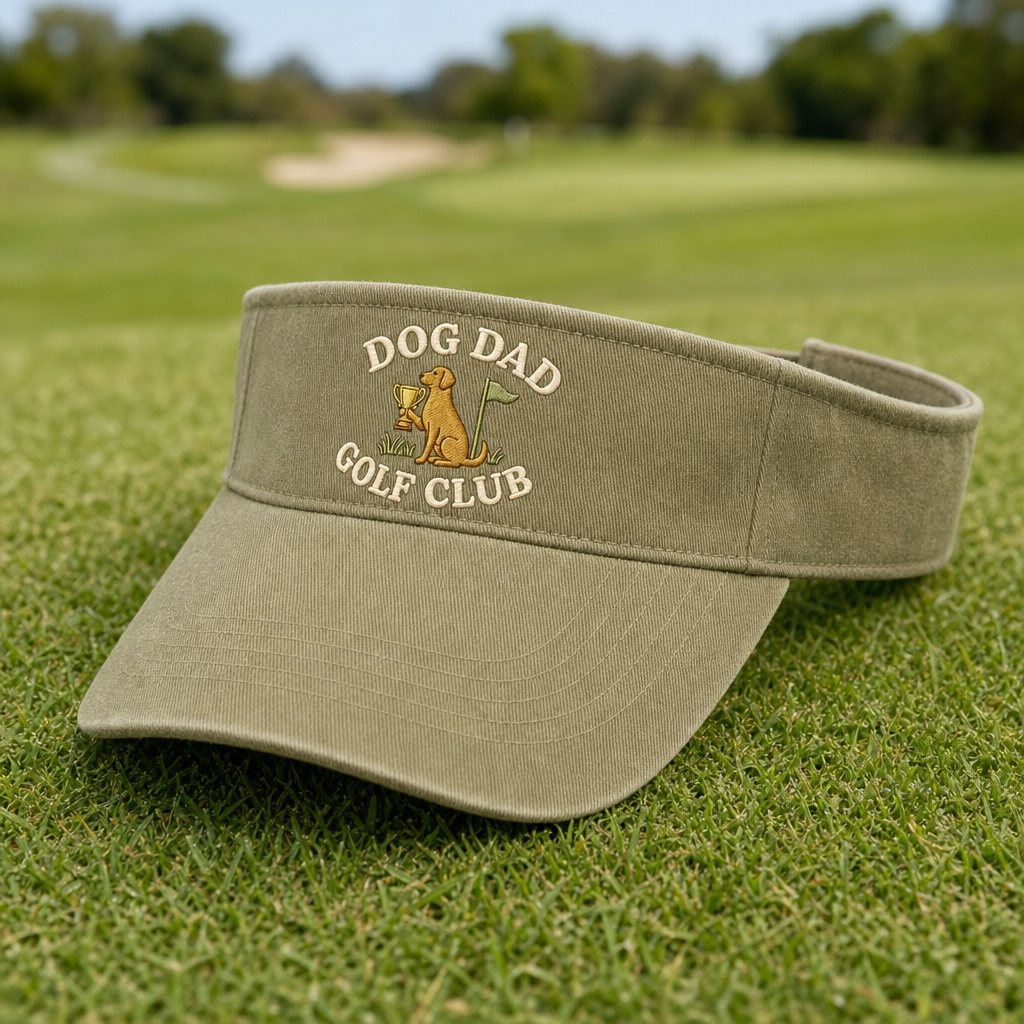 Dog Dad Golf Trophy Custom Name Embroidered Visor - Lifestyle, Khaki