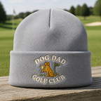Dog Dad Golf Trophy Custom Name Embroidered Beanie - Front View, Sport Grey