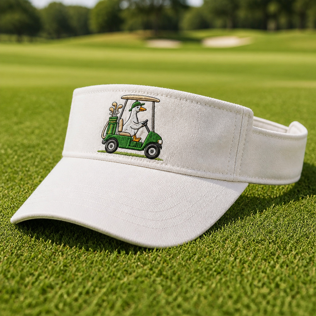 Goose Driving a Golf Cart Embroidered Visor - Lifestyle, White