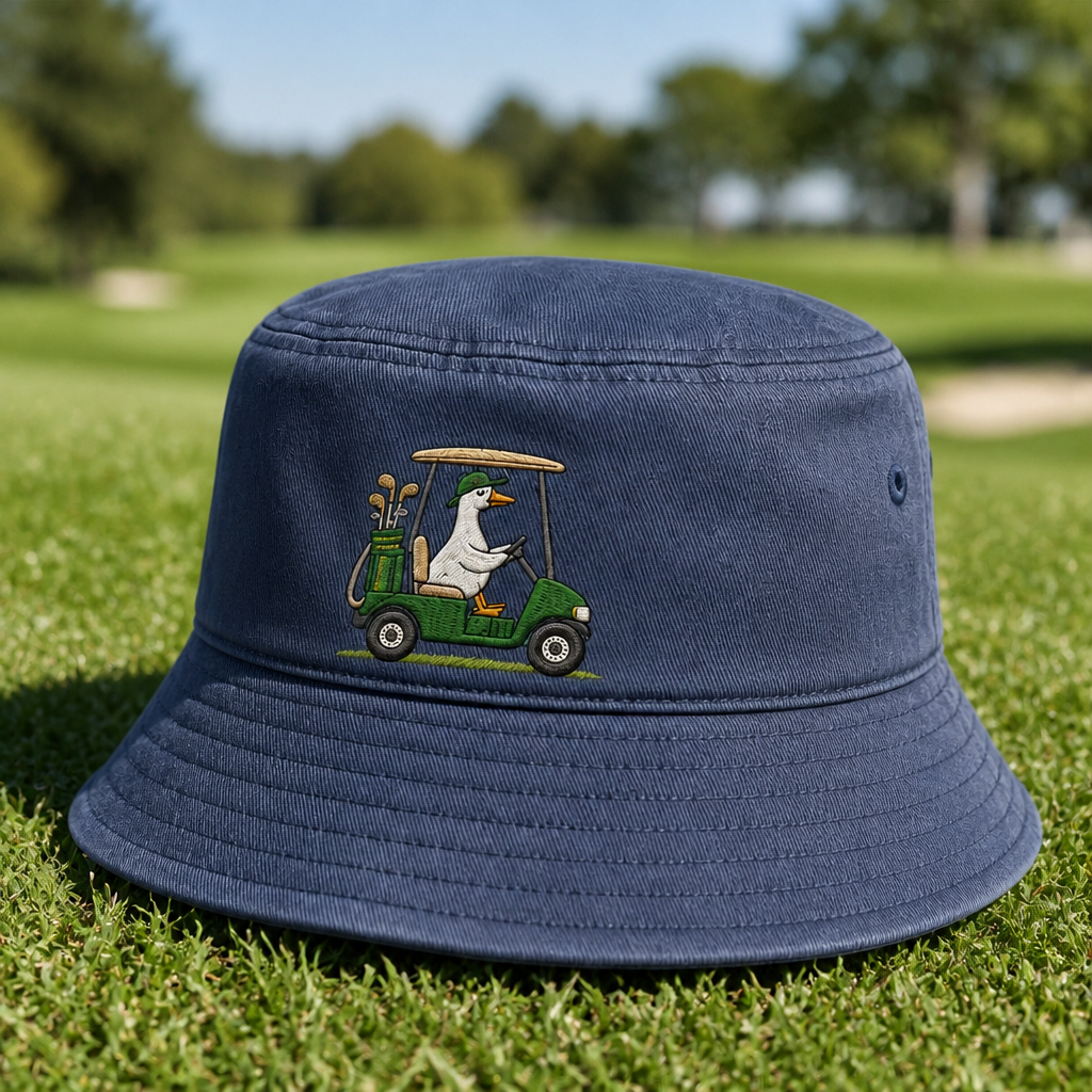 Goose Driving a Golf Cart Embroidered Bucket Hat - Lifestyle, Navy
