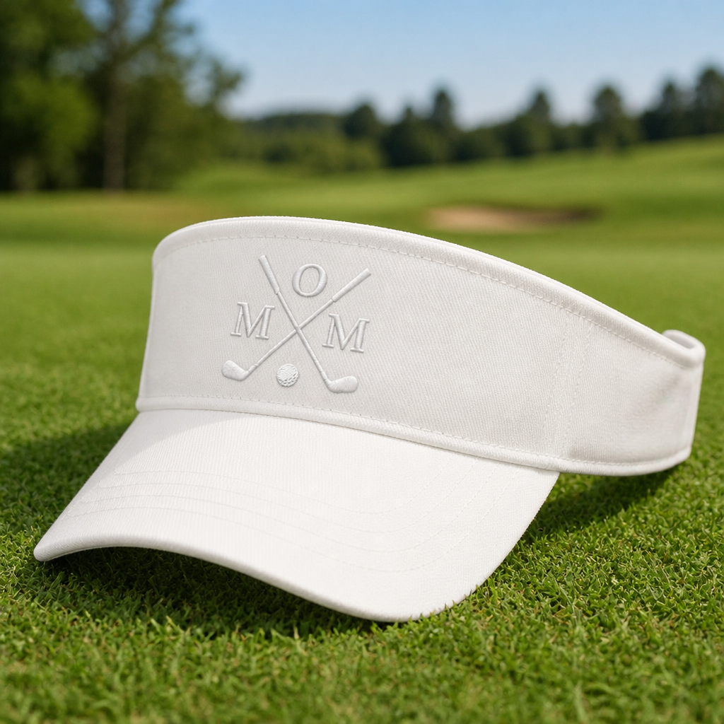 Golf Mom Monogram Crossed Clubs Embroidered Visor - Lifestyle, White