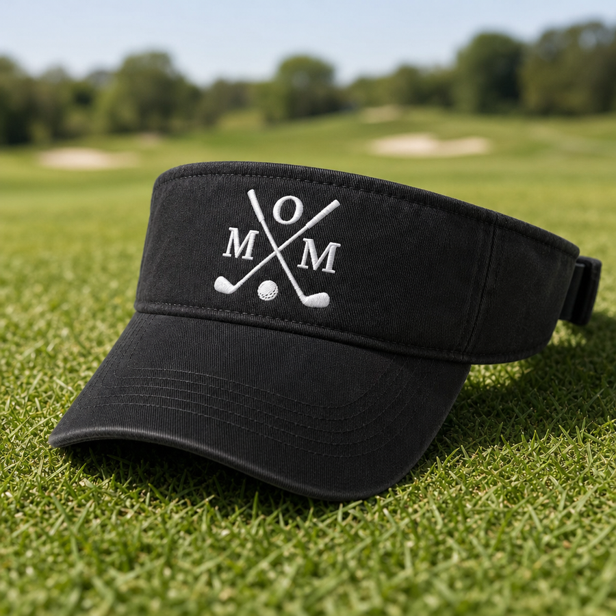 Golf Mom Monogram Crossed Clubs Embroidered Visor
