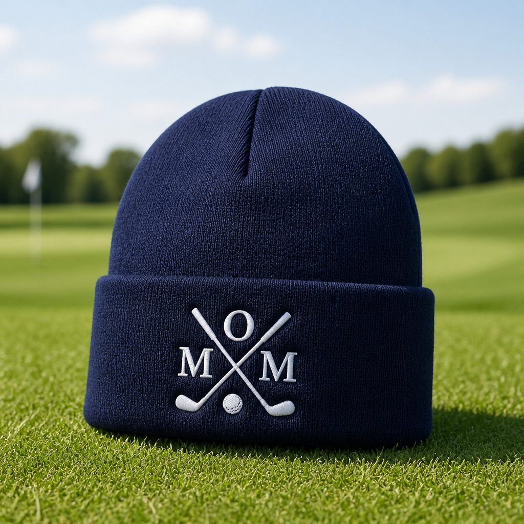 Golf Mom Monogram Crossed Clubs Embroidered Beanie - Lifestyle, Navy