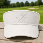 Golf Mom Monogram Crossed Clubs Embroidered Visor - Front View, White