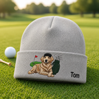 Personalized Golden Retriever Golfer Embroidered Beanie - Lifestyle, Sport Grey