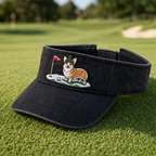 Corgi Golfer Winter Embroidered Visor - Lifestyle, Black