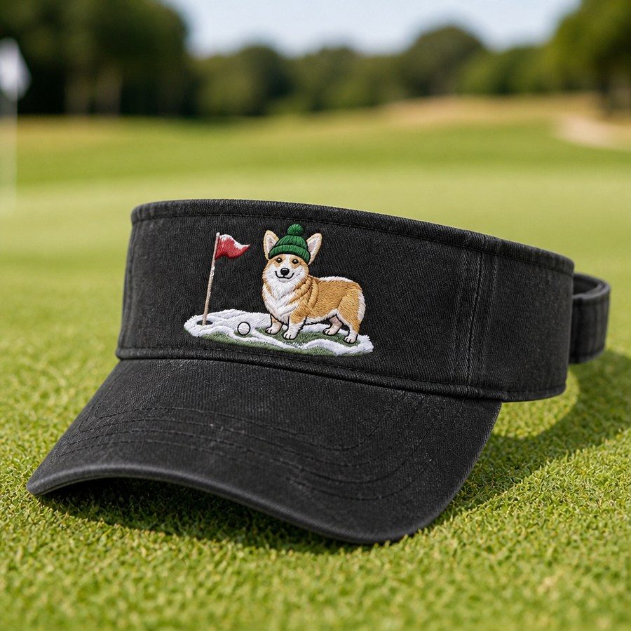 Corgi Golfer Winter Embroidered Visor