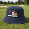Corgi Golfer Winter Embroidered Bucket Hat - Lifestyle, Navy