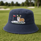 Corgi Golfer Winter Embroidered Bucket Hat - Lifestyle, Navy