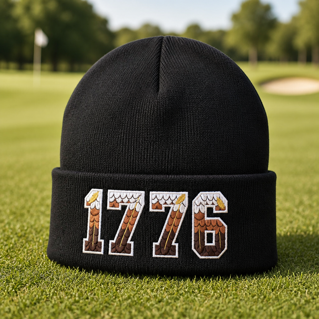 1776 Eagle Feathers Patriotic Embroidered Beanie - Lifestyle, Black