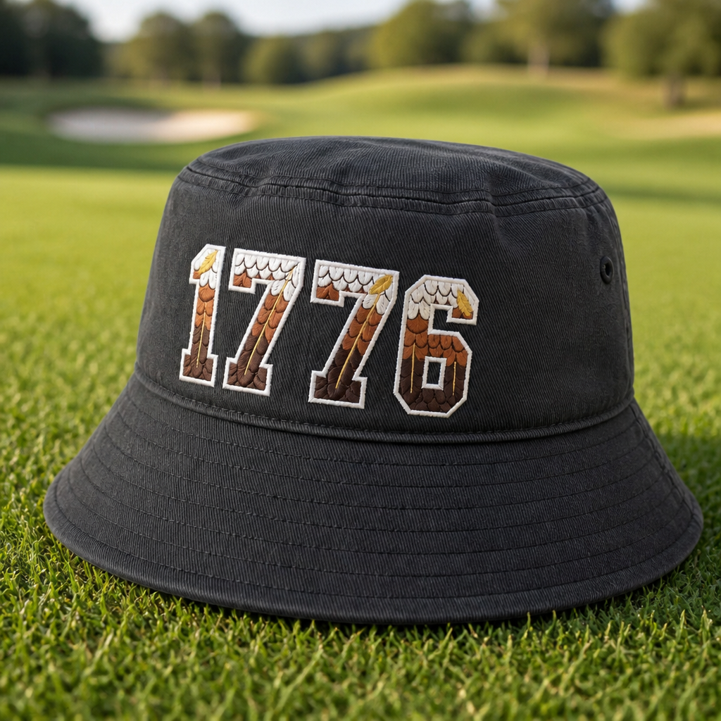 1776 Eagle Feathers Patriotic Embroidered Bucket Hat - Lifestyle, Black